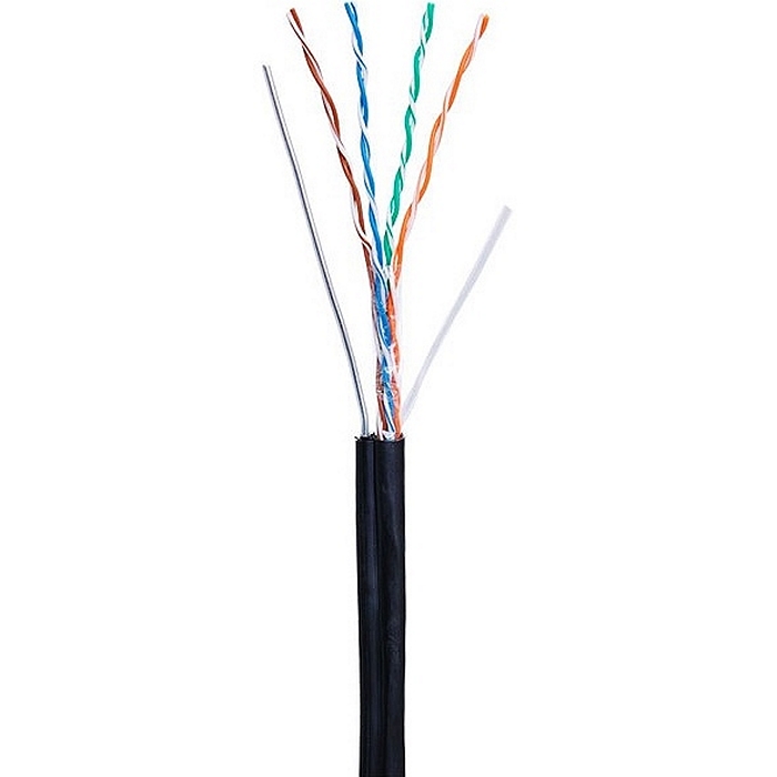 EC-UU004-5E-PE-SW-BK- Кабель NETLAN U/UTP 4 пары, Кат.5e (Класс D), 100МГц, одножильный, BC (чистая медь), внешний, PE до -40C, с одножильным тросом, черный, 305м