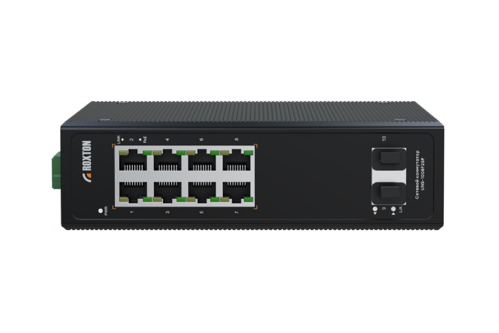 UNS-1008F2SP - Неуправляемый сетевой коммутатор, порт 10/100 Мбит/с х 8, порт TF х 1, порт SFP х 2, PoE+(IEEE 802.3at-2009), 1U
