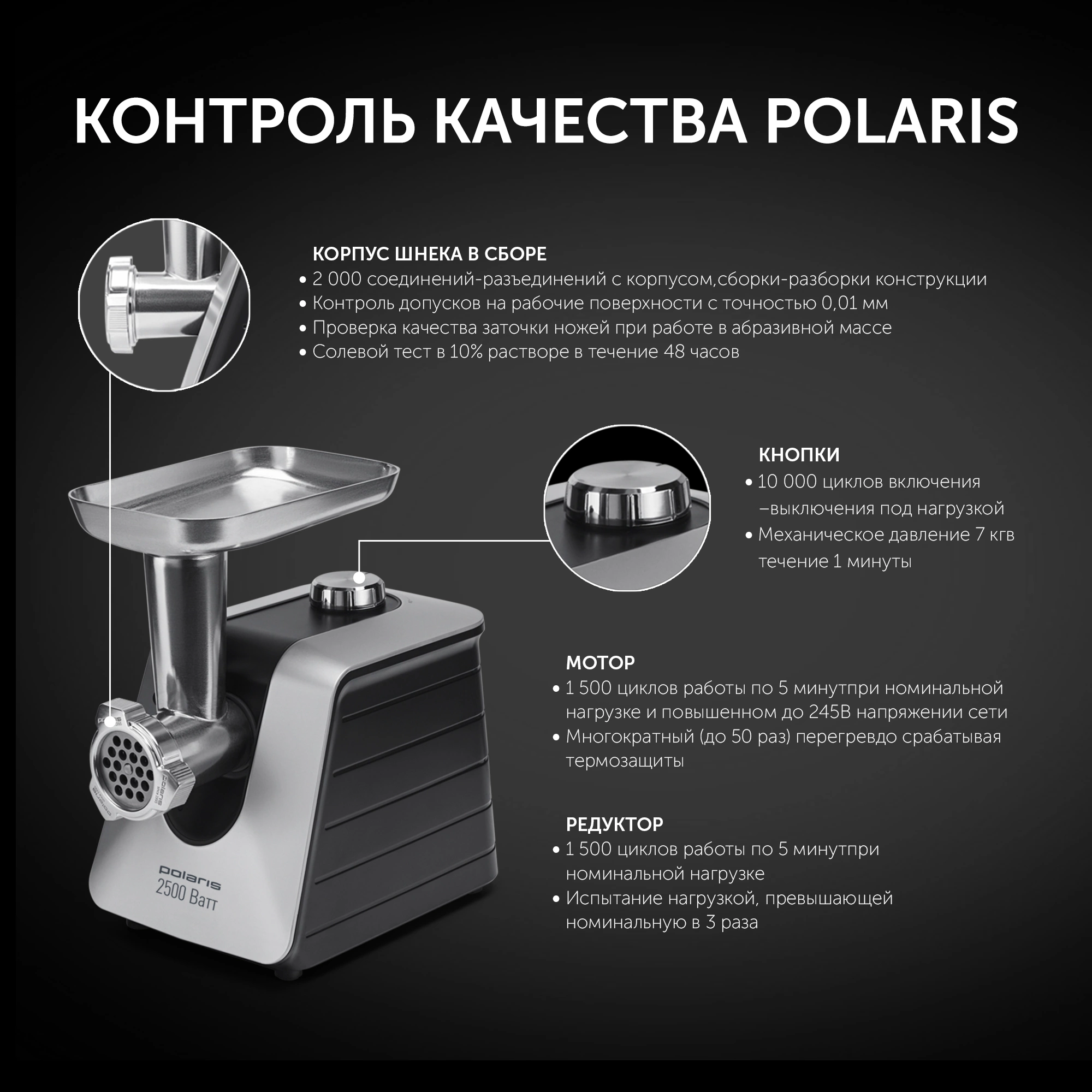 Мясорубка Polaris PMG 2561 2500Вт черный/серебристый