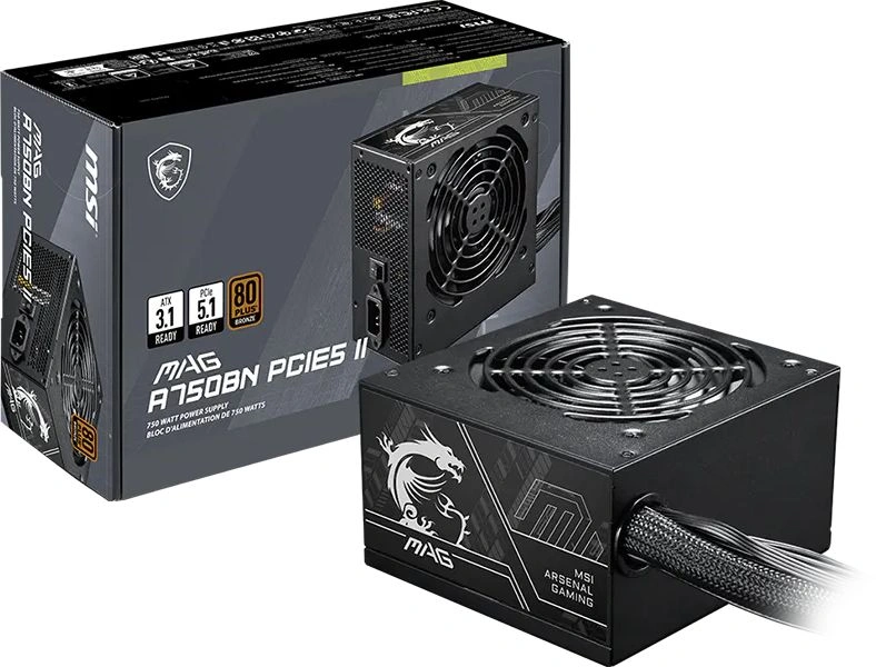 Блок питания MSI ATX 750W MAG A750BN PCIE5 II 80+ bronze (20+4pin) APFC 120mm fan 3xSATA RTL