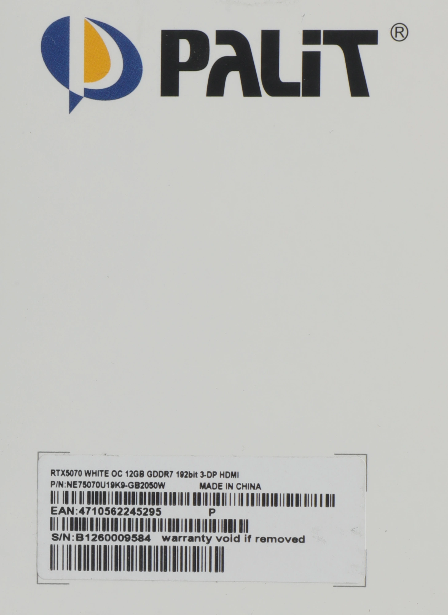 Видеокарта Palit PCI-E 5.0 PA-RTX5070 WHITE OC NVIDIA GeForce RTX 5070 12Gb 192bit GDDR7 2325/28000 HDMIx1 DPx3 HDCP Ret