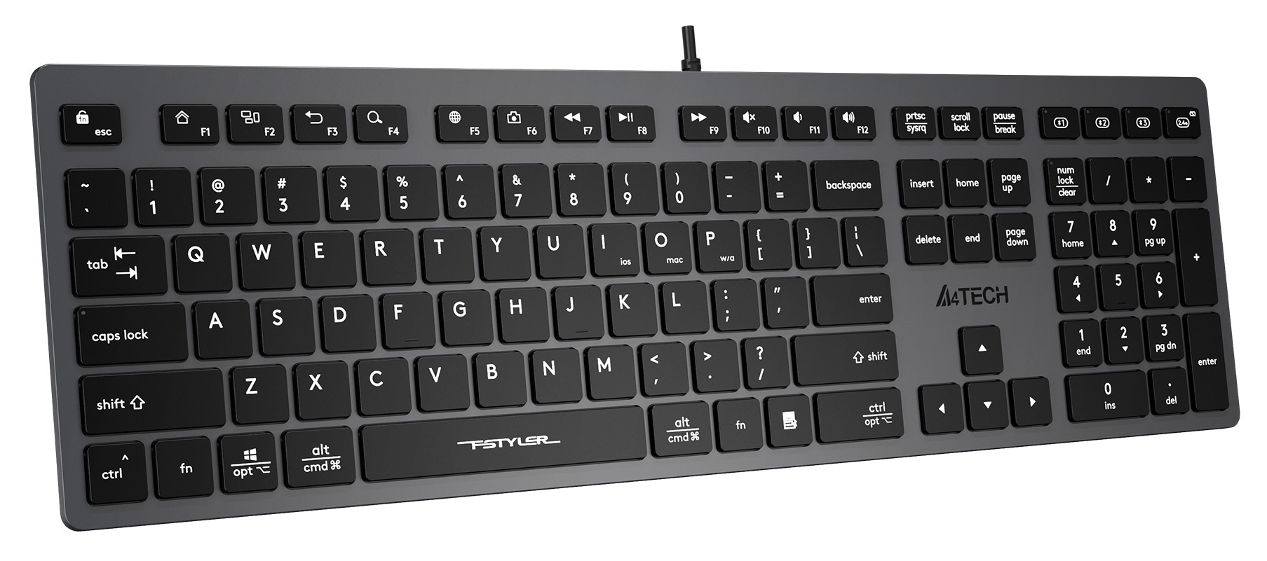 Клавиатура A4Tech FX50 серый USB slim Multimedia (FX50 GREY) кабель 1.5м