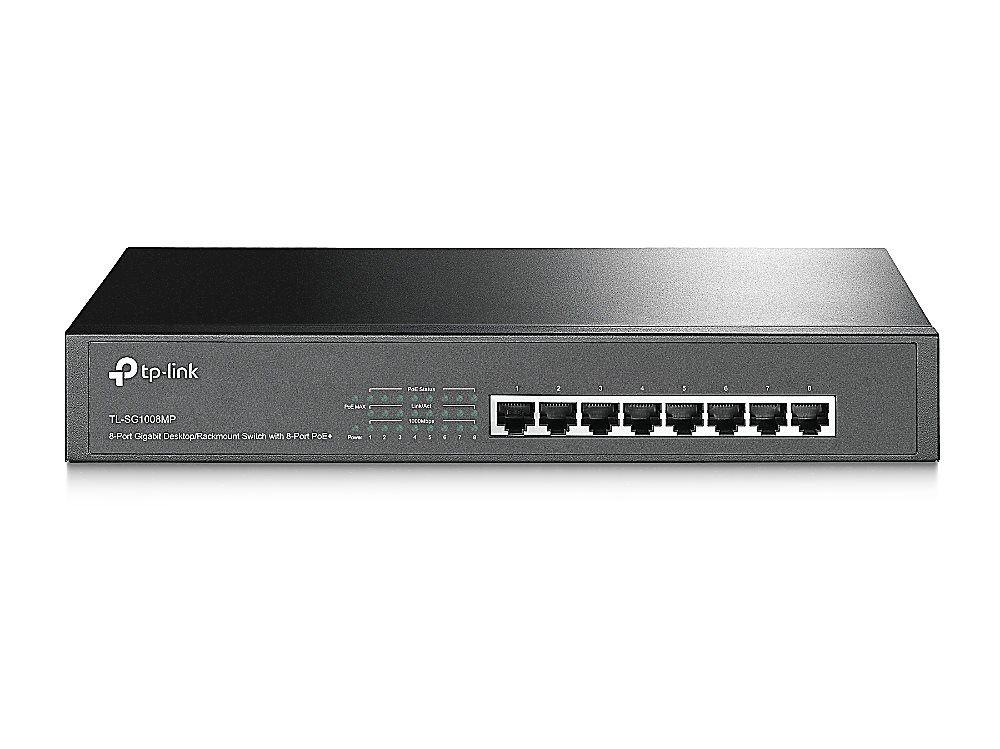 TP-Link TL-SG1008MP Коммутатор 8-портовый настольный/монтируемый в стойку гигабитный с 8 портами PoE+, бюджет PoE до 126 Вт