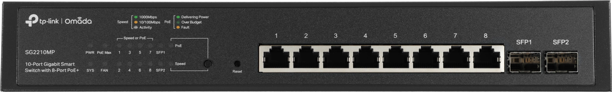Коммутатор TP-Link SG2210MP (L2+) 8x1Гбит/с 2SFP 8PoE+ 150W управляемый
