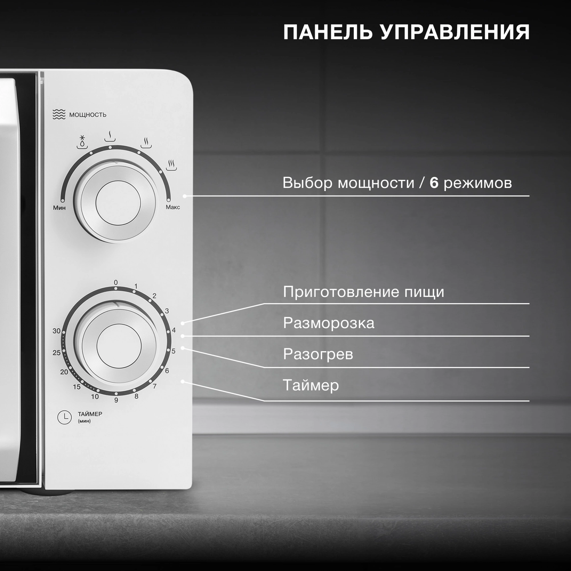 Микроволновая Печь Hyundai HYM-M2053 20л. 700Вт белый/серебристый