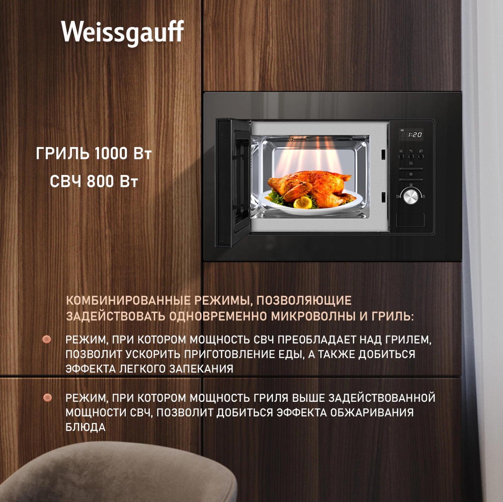 Микроволновая печь Weissgauff BMWO-206 20л. 800Вт черный (встраиваемая)