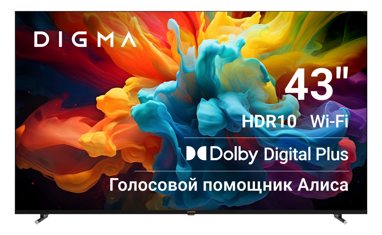 Телевизор LED Digma 43" DM-LED43UBB33 Яндекс.ТВ Frameless Metal черный/черный 4K Ultra HD 60Hz DVB-T DVB-T2 DVB-C DVB-S DVB-S2 USB WiFi Smart TV