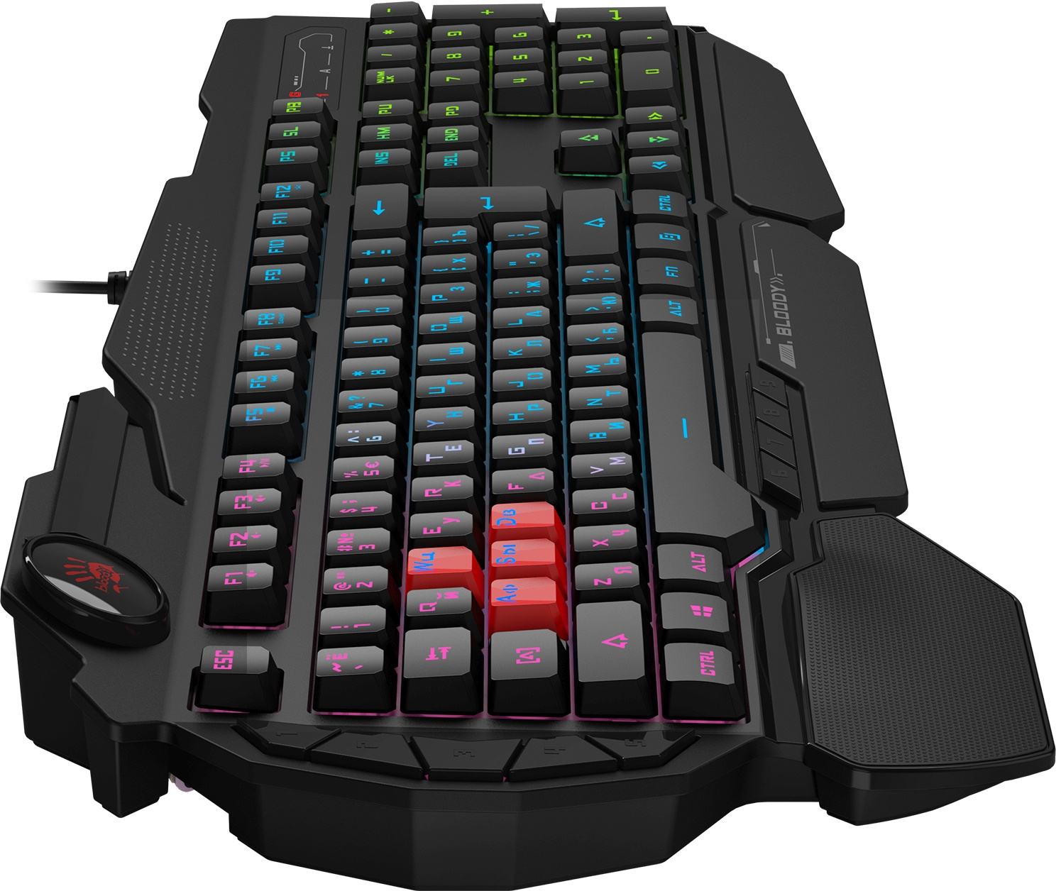 Клавиатура A4Tech B314 черный USB Multimedia for gamer LED (подставка для запястий) кабель 1.8м