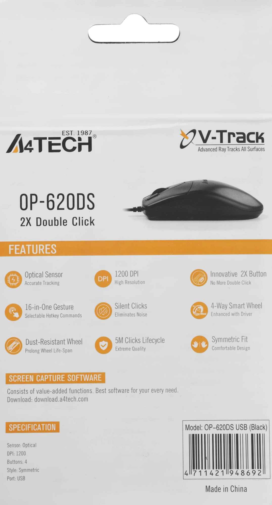 Мышь A4Tech OP-620DS черный оптическая 1200dpi silent USB 3but