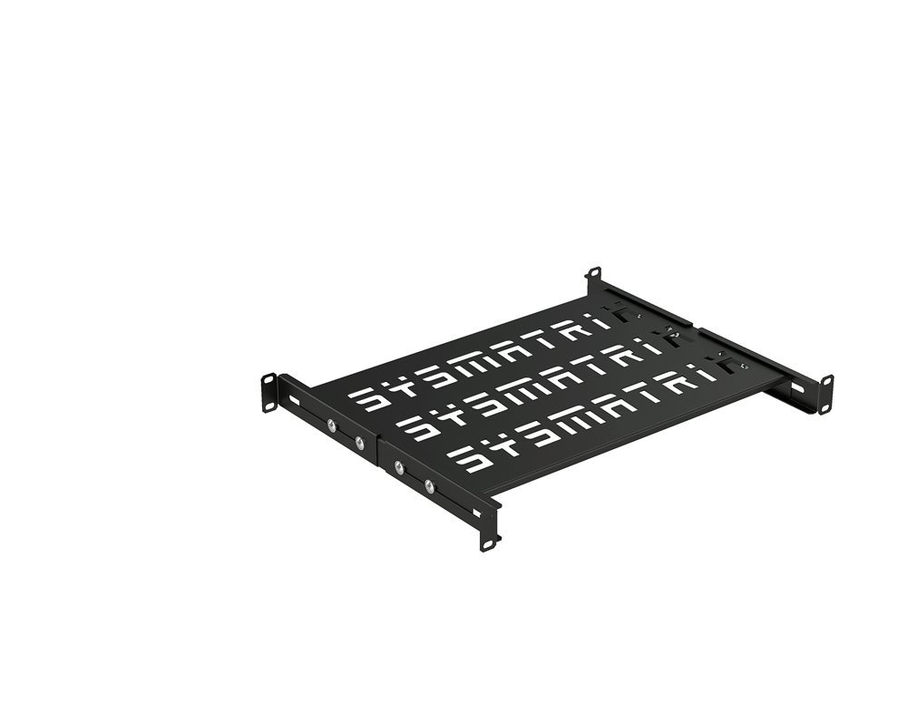 SYSMATRIX SH 3004.900 Полка SMART универсальная 19" перфорированная, площадка 300 мм (регулировка направляющих от 298 мм до 395 мм) для напольных и настенных шкафов, цвет черный (RAL 9004)