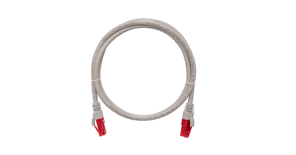 NMC-PC4UA55B-005-C-GY - Коммутационный шнур NIKOMAX U/UTP 4 пары, Кат.6a (Класс Ea), 500МГц, 2хRJ45/8P8C, T568B, заливной, с защитой защелки, многожильный, BC (чистая медь), 24AWG (7х0,195мм), LSZH нг(А)-HFLTx, серый, 0.5м