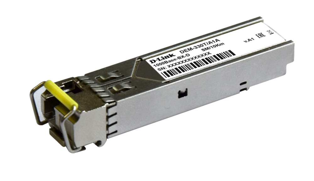 330T/10KM/A1B - SFP-трансивер с 1 портом 1000Base-BX-D (Tx:1550 нм, Rx:1310 нм) для одномодового оптического кабеля (до 10 км, разъем Simplex LC), D-Link