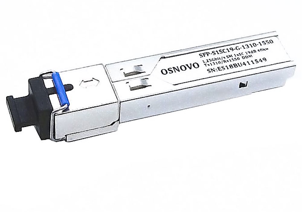 SFP-S1SC19-G-1310-1550 - Оптический SFP Модуль. Одно волокно Single Mode. Скорость: до 1,25 Гбит/c. Тип разъема: SC. Оптический бюджет: 19дБ