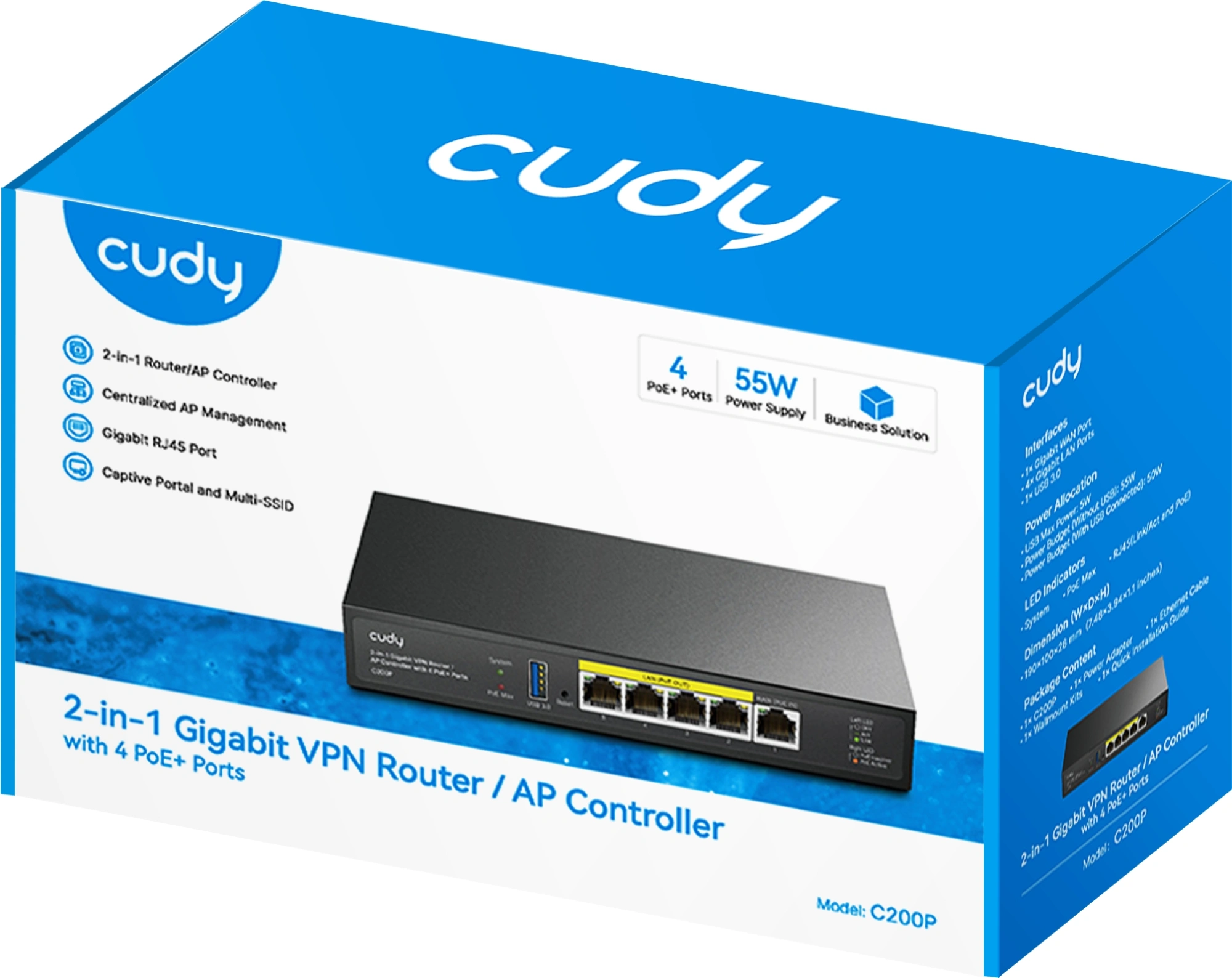 Контроллер Cudy C200P 10/100/1000BASE-TX черный