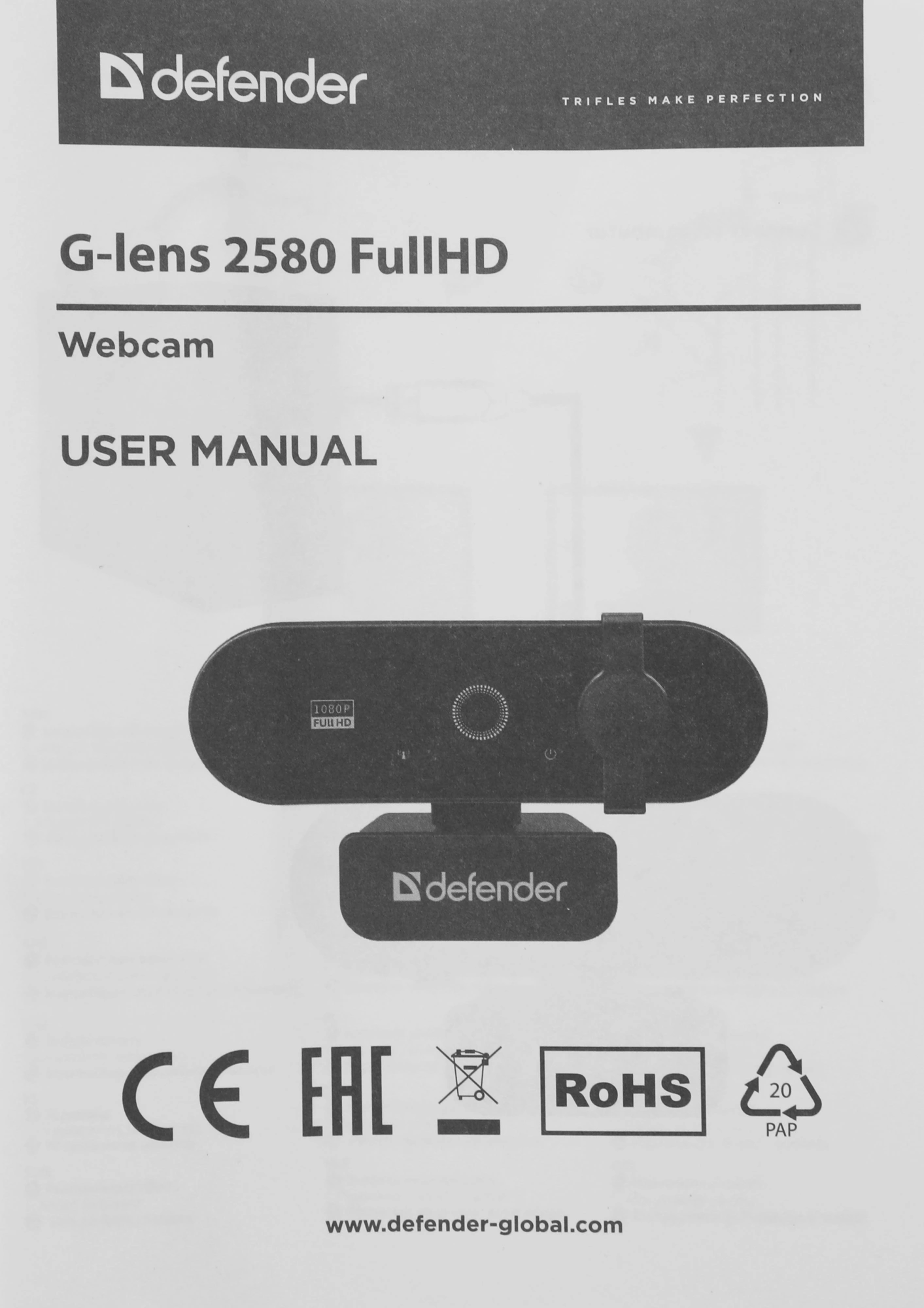 Камера Web Defender G-Lens 2580 черный 2Mpix USB2.0 с микрофоном для ноутбука (63112)