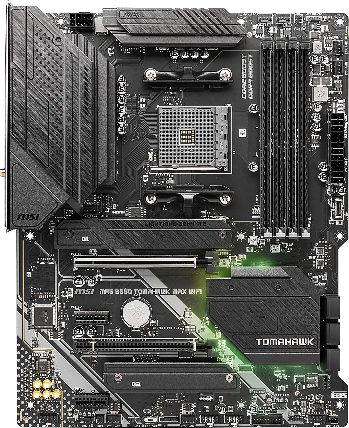 Материнская плата MSI MAG B550 TOMAHAWK MAX WIFI Soc-AM4 AMD B550 4xDDR4 ATX AC`97 8ch(7.1) 2.5Gg RAID+HDMI+DP