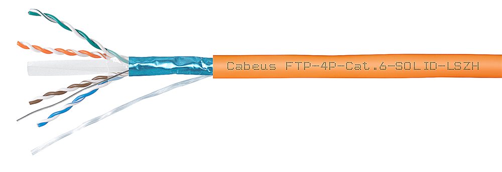 Cabeus FTP-4P-Cat.6-SOLID-LSZH - Кабель витая пара экранированная FTP (F/UTP), категория 6, 4 пары (23 AWG), одножильный (305 м)
