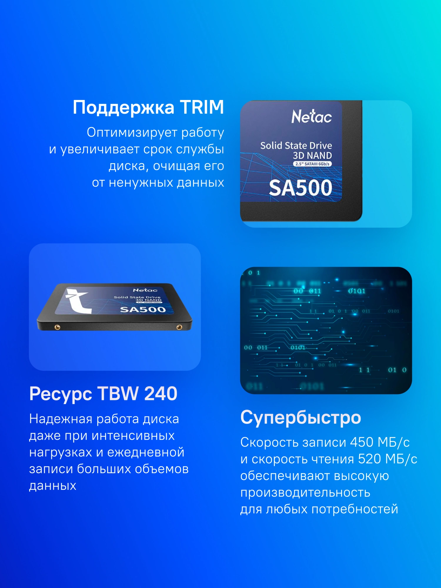 Накопитель SSD Netac SATA-III 480GB NT01SA500-480-S3X SA500 2.5"