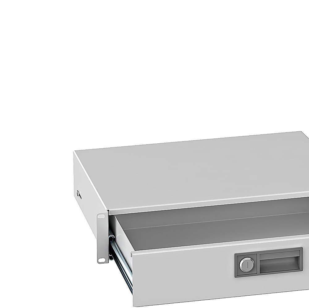 SYSMATRIX RD 0302.700 Выдвижная полка (ящик) 19 дюймов, 2U,  для технической документации и инструментов, с ключом, цвет cерый (RAL 7035)