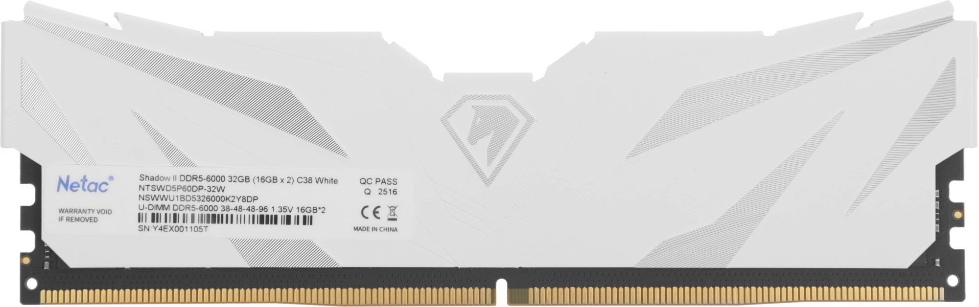 Память DDR5 2x16GB 6000MHz Netac NTSWD5P60DP-32W Shadow II RTL Gaming PC5-48000 CL38 DIMM 288-pin 1.35В kit Intel с радиатором Ret