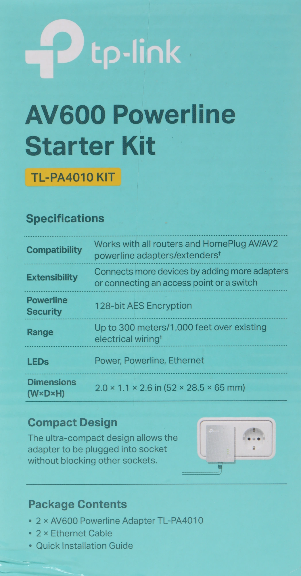 Сетевой адаптер HomePlug AV TP-Link TL-PA4010 KIT AV600 Fast Ethernet