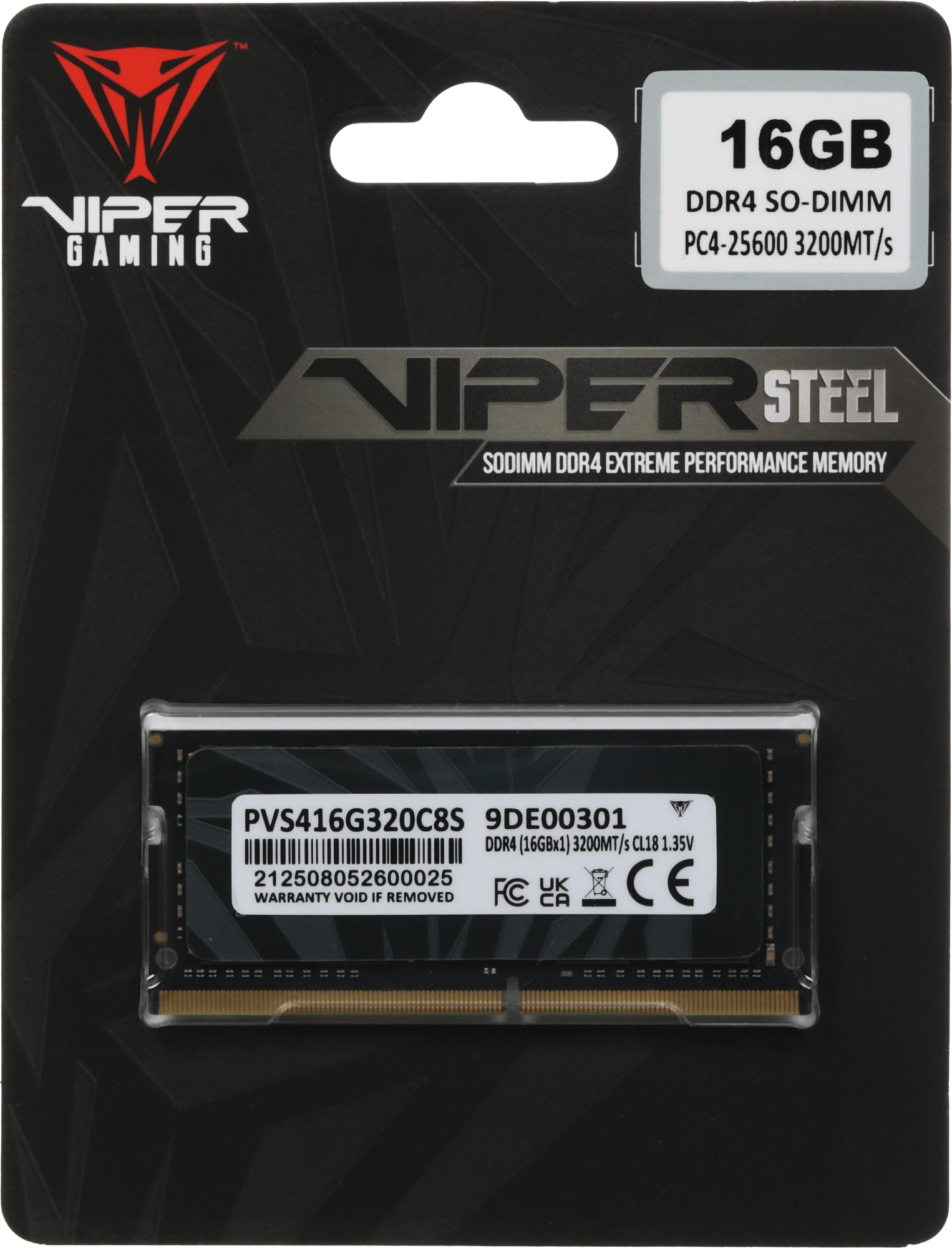 Память DDR4 16Gb 3200MHz Patriot PVS416G320C8S Steel Series RTL PC4-25600 CL22 SO-DIMM 260-pin 1.2В single rank с радиатором Ret