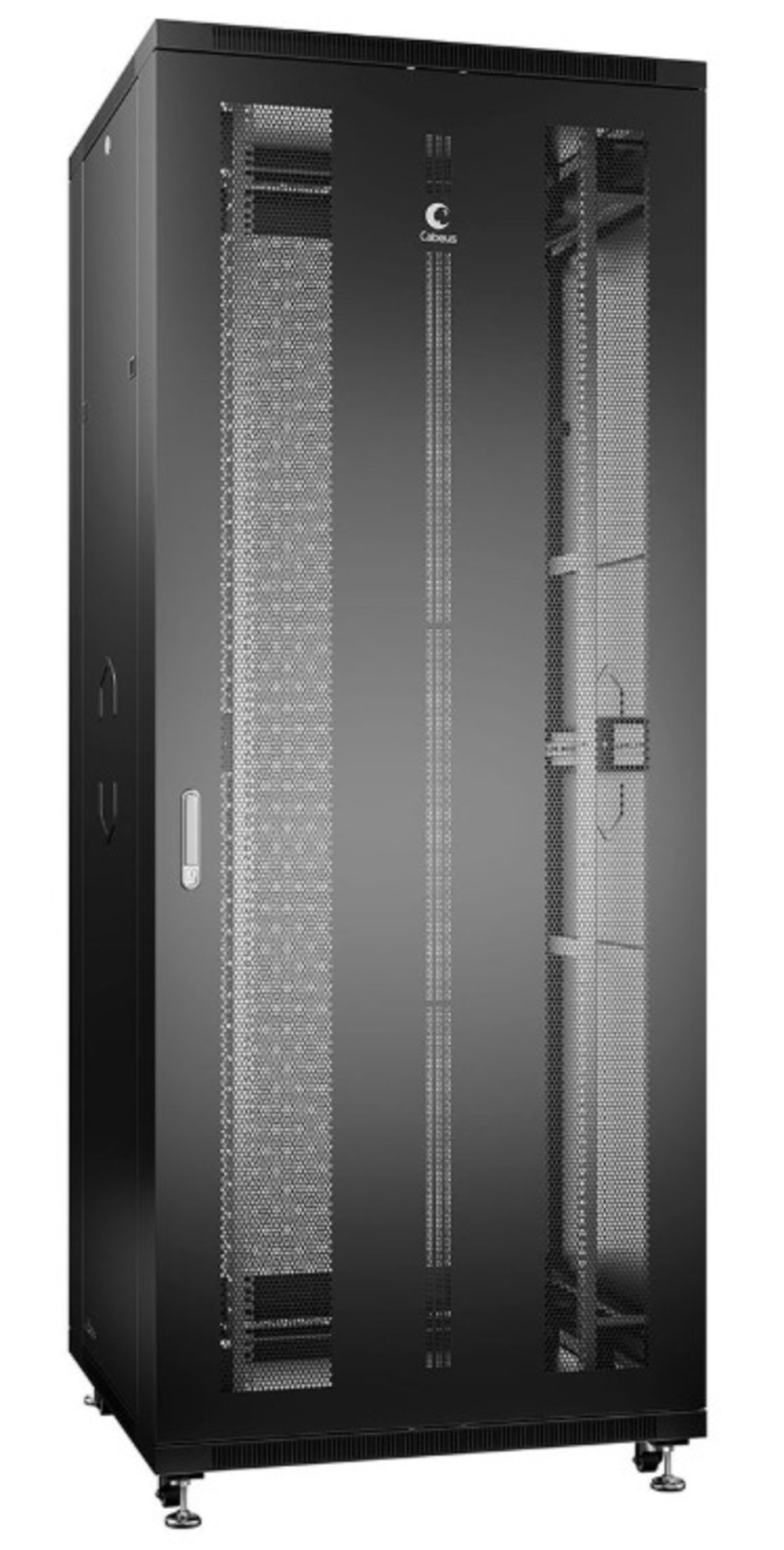 Cabeus ND-05C-42U80/80-BK - Шкаф монтажный телекоммуникационный 19" напольный для распределительного и серверного оборудования 42U 800x800x2055mm (ШхГхВ) передняя и задняя перфорированные двери, ручка с замком, цвет черный (RAL 9004)