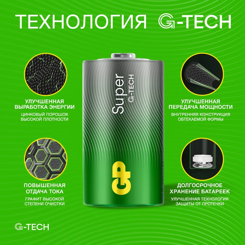 Батарея GP Super Alkaline 13AA21-2CRSBC2 D (2шт)