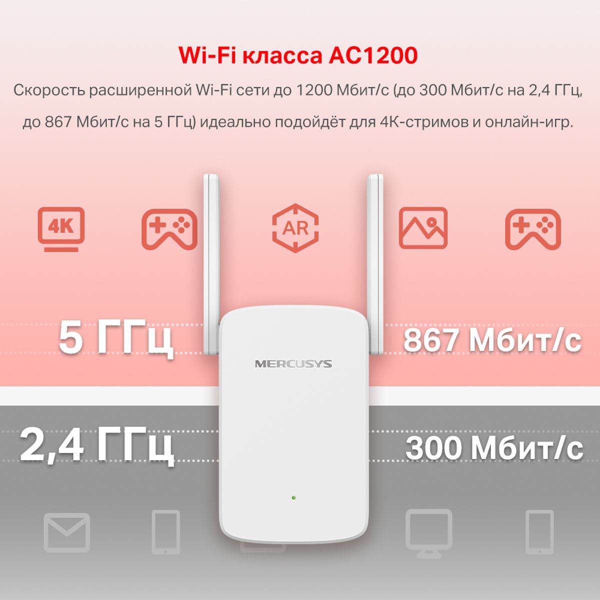 Повторитель беспроводного сигнала Mercusys ME30 AC1200 10/100BASE-TX белый