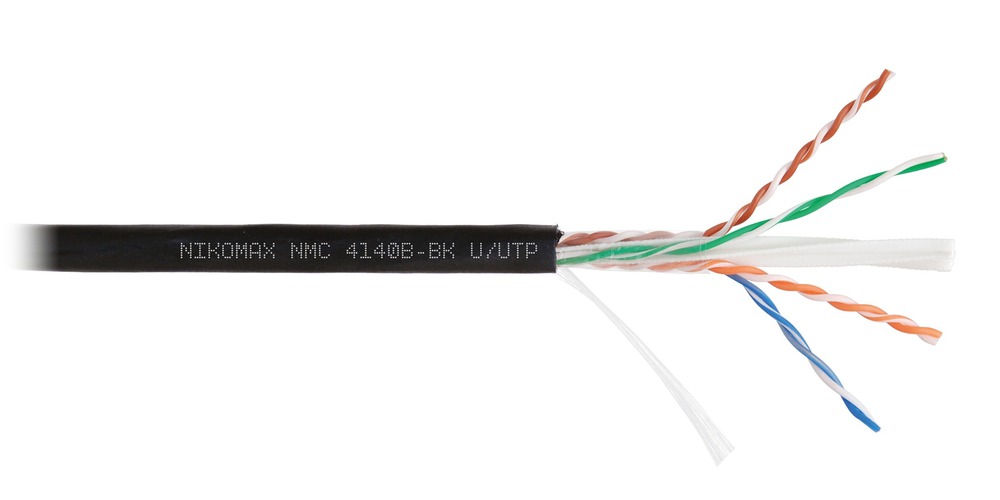 NMC 4140B-BK - Кабель NIKOMAX U/UTP 4 пары, Кат.6 (Класс E), тест по ISO/IEC, 250МГц, одножильный, BC (чистая медь), 23AWG (0,55мм), полиэтилен, внешний, черный, 305м - гарантия: 3 года