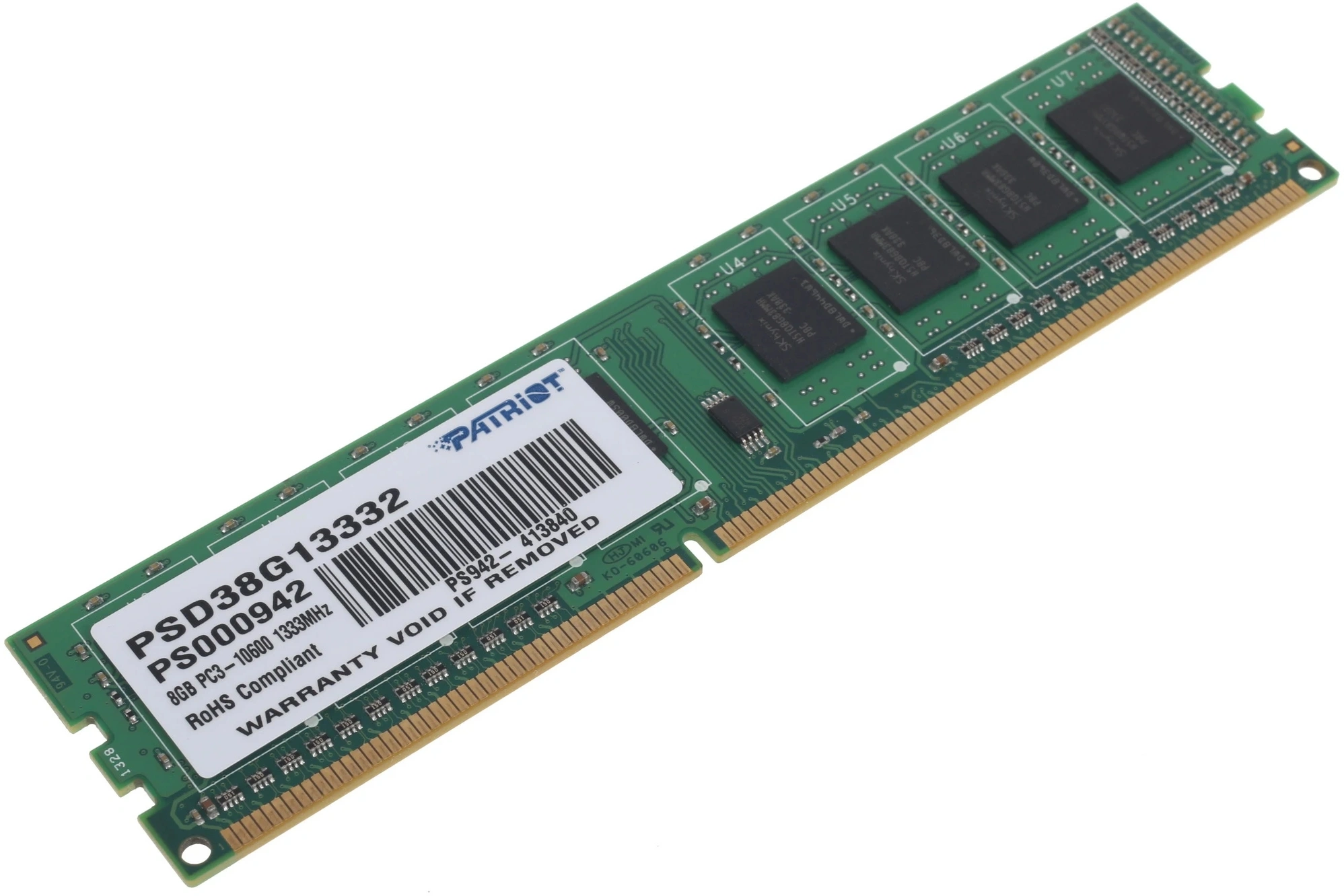 Память DDR3 8Gb 1333MHz Patriot PSD38G13332 RTL PC3-10600 CL9 DIMM 240-pin 1.5В dual rank Ret