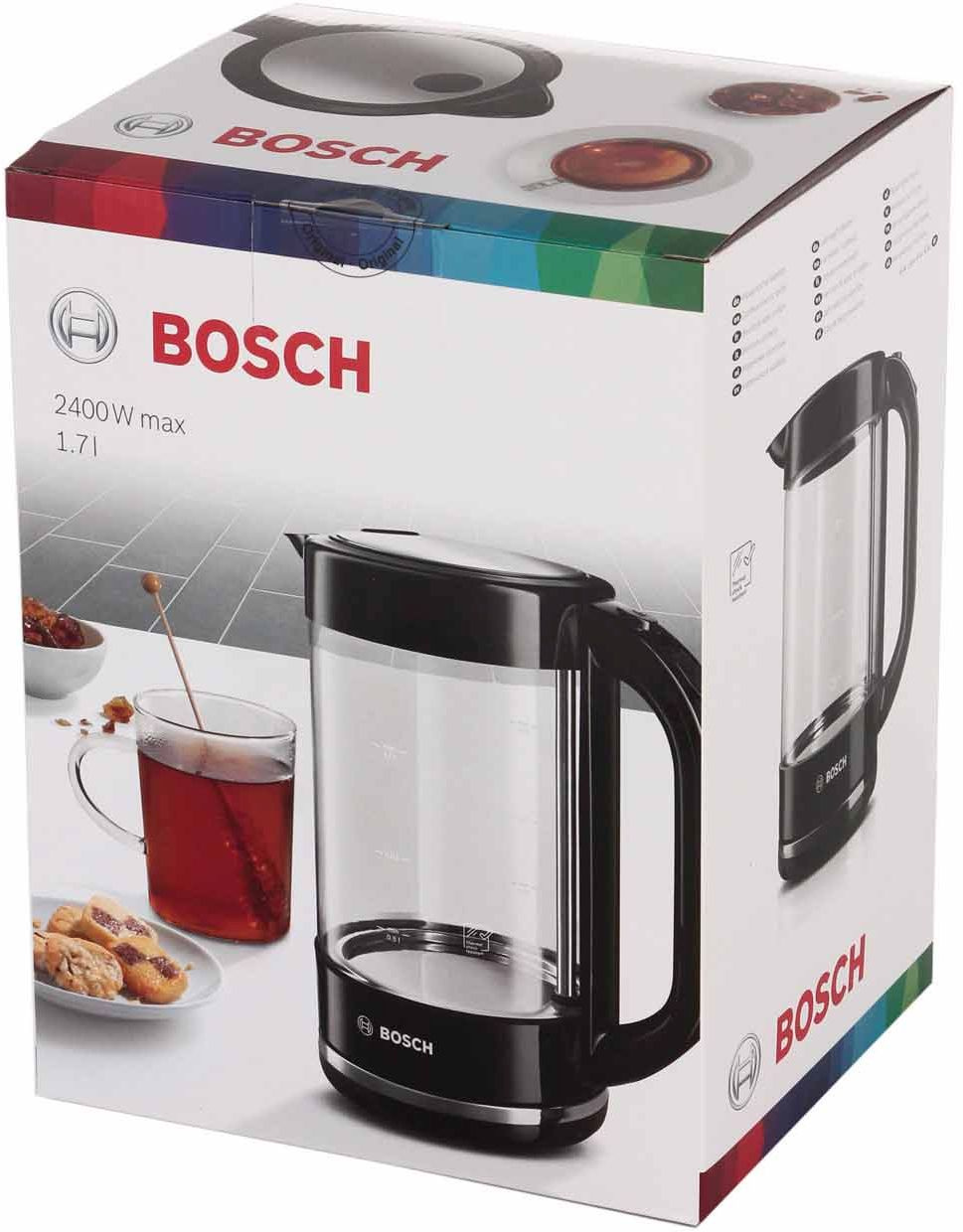 Чайник электрический Bosch TWK70B03 1.7л. 2400Вт черный корпус: стекло