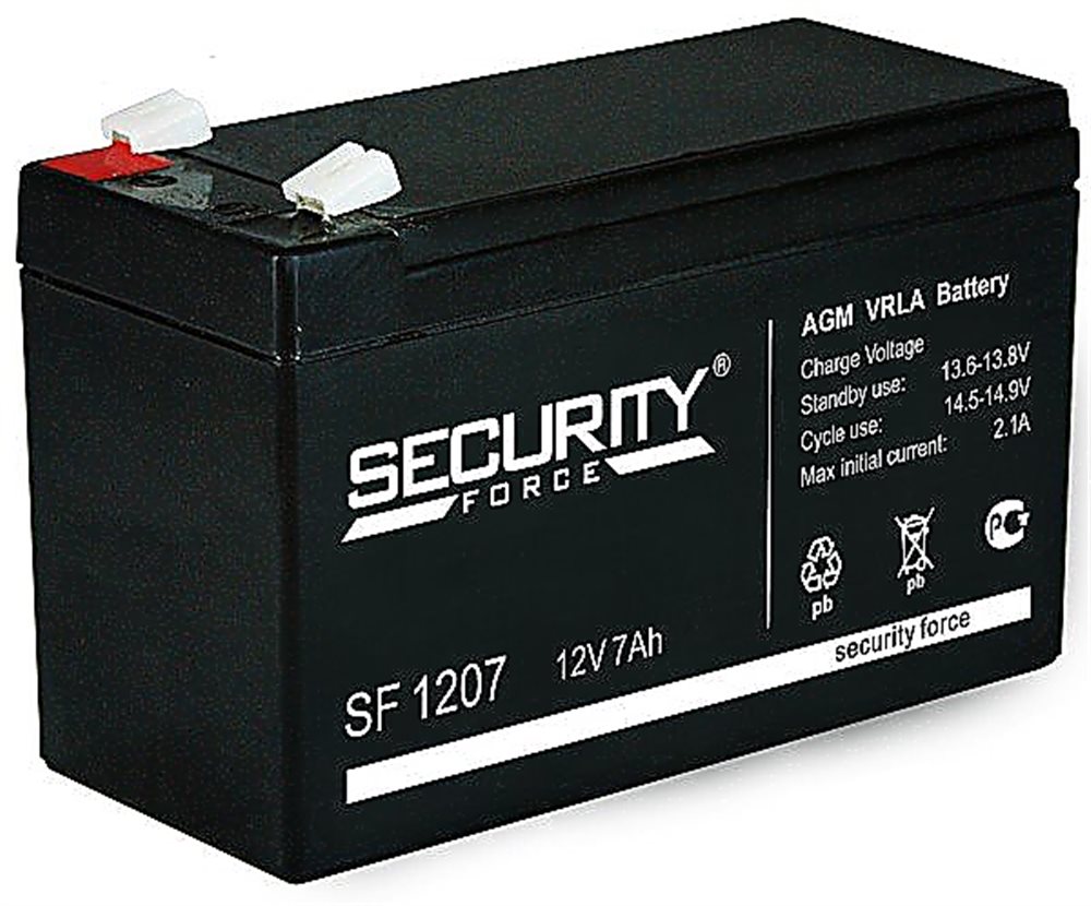 SF 1207 - Аккумулятор Security Force герметичный свинцово-кислотный, 12В/7Ач, ножевые клеммы 4,8 мм (F1)