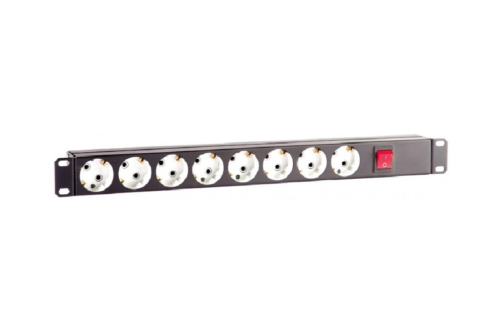 SU-08 - Блок розеток 220 В, 8 розеток, 16 А, выключатель, 1U