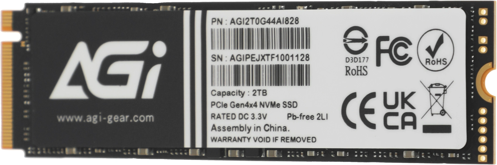 Накопитель SSD AGi PCIe 4.0 x4 2TB AGI2T0G44AI828-CB AI828 M.2 2280