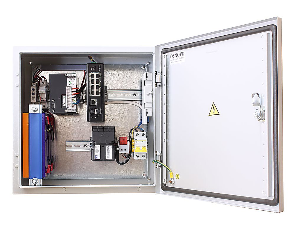OSS-44TB1(SW-60812/I) - Уличный коммутатор Osnovo в корусе из нержавеющей стали с термостабилизацией и резервным питанием на базе уличной станции OSNOVO OSS-44TB1. Порты: 6 x FE (10/100Base-T) с PoE (до 30W) + 2 x FE (10/100Base-T) с PoE (до 60W) + 1 x GE