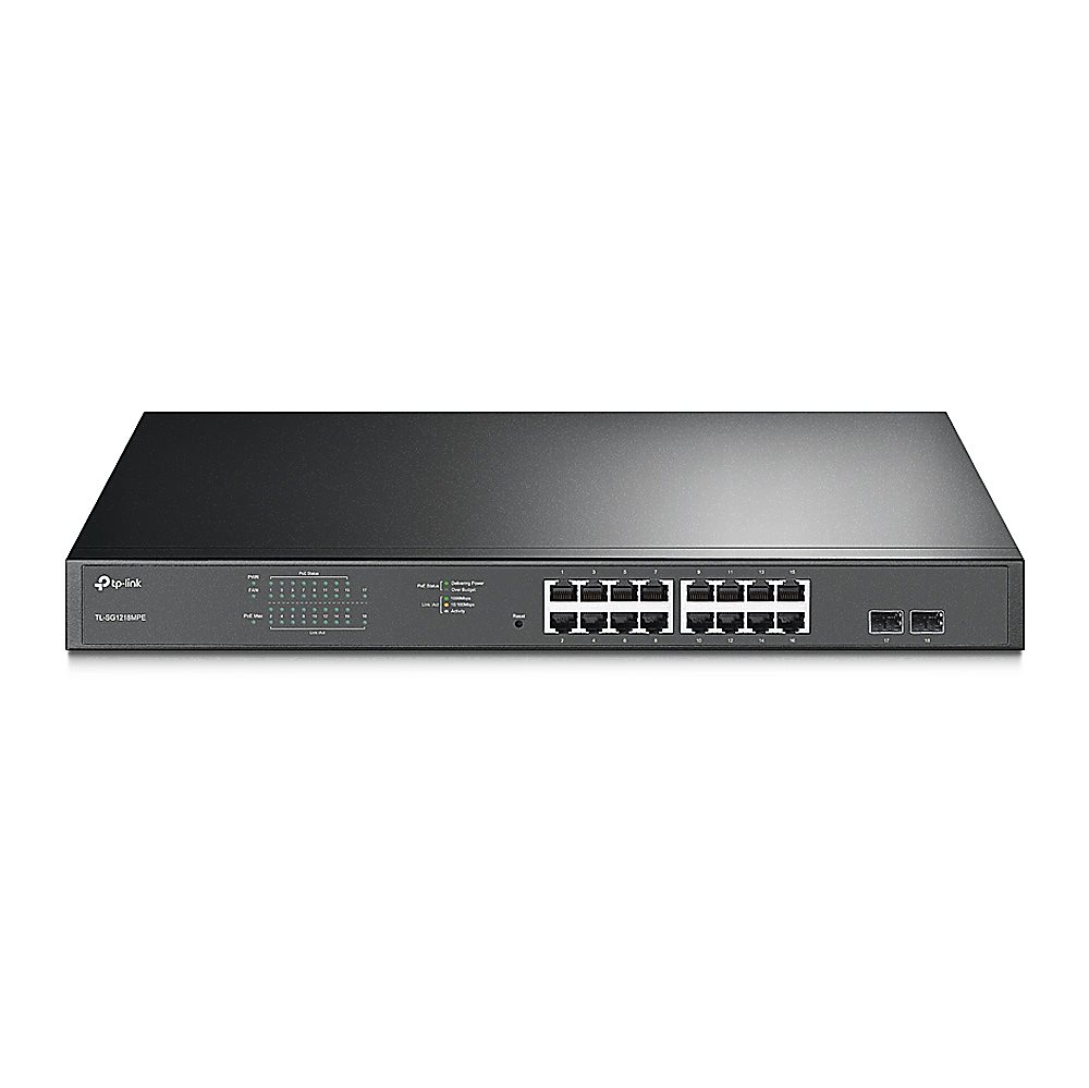 TL-SG1218MPE - Коммутатор 16-портовый Easy Smart гигабитный PoE+, с 2 SFP-слотами, бюджет PoE до 192 Вт