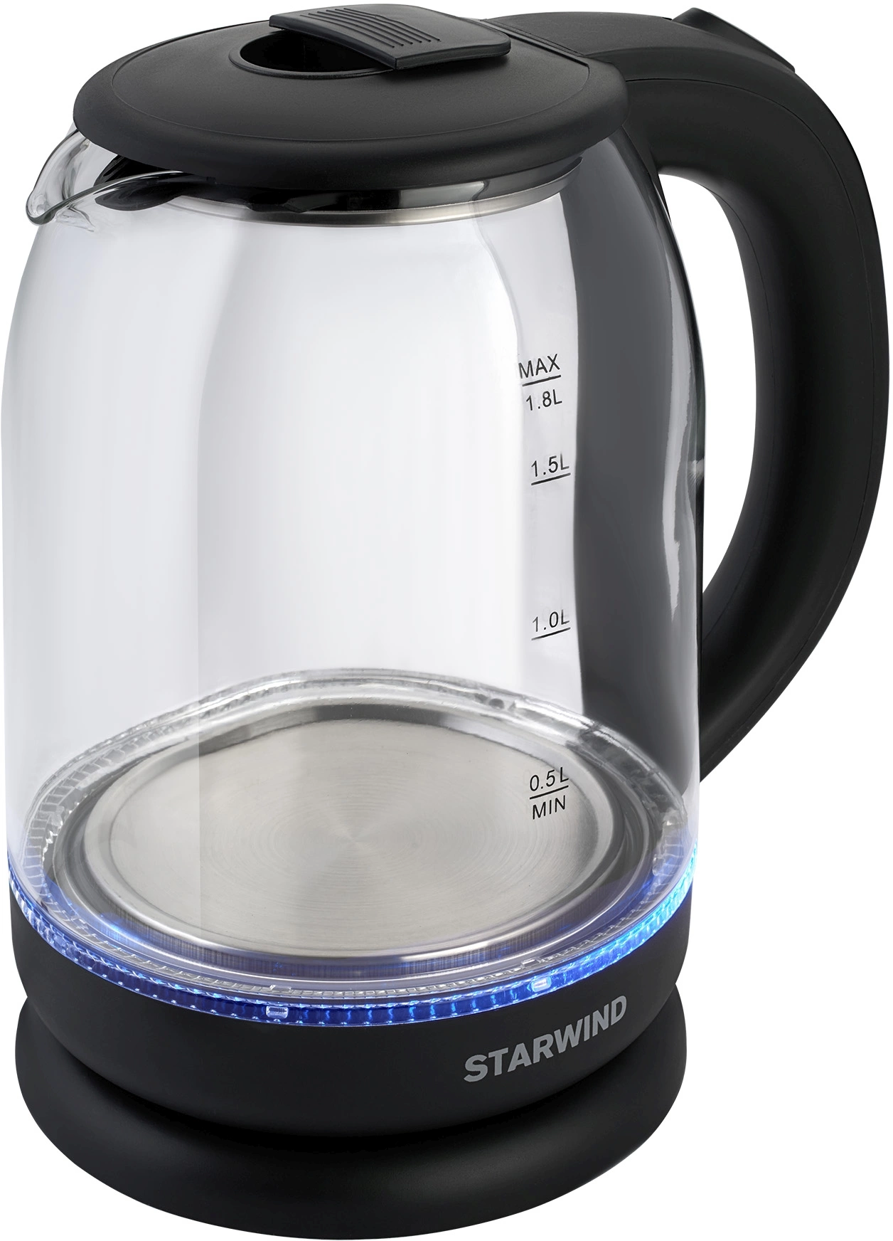 Чайник электрический Starwind SKG1779 1.8л. 1700Вт прозрачный/черный корпус: стекло