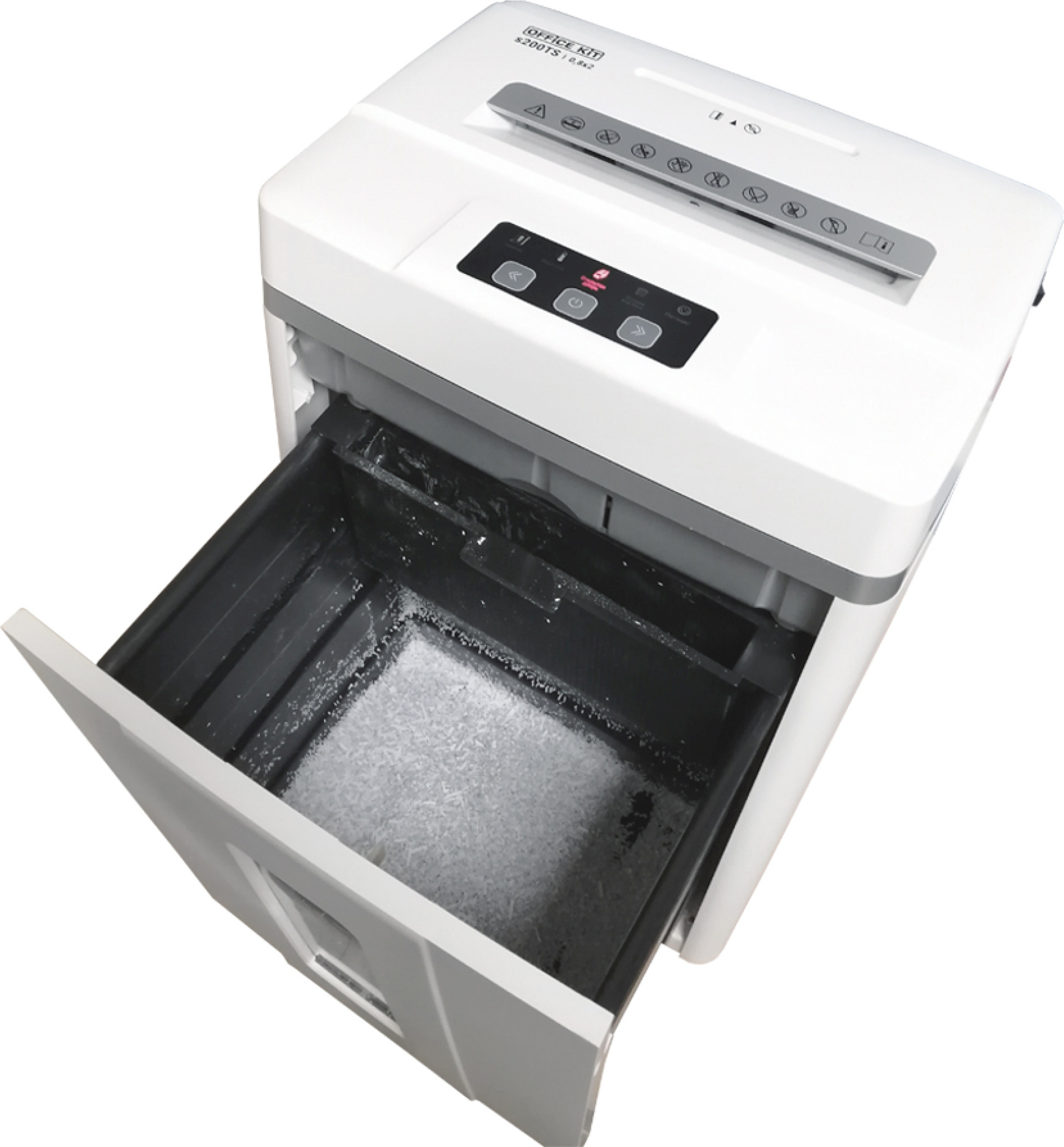 Шредер Office Kit S200TS 0,8x1 белый (секр.P-7) фрагменты 6лист. 25лтр. скобы пл.карты CD