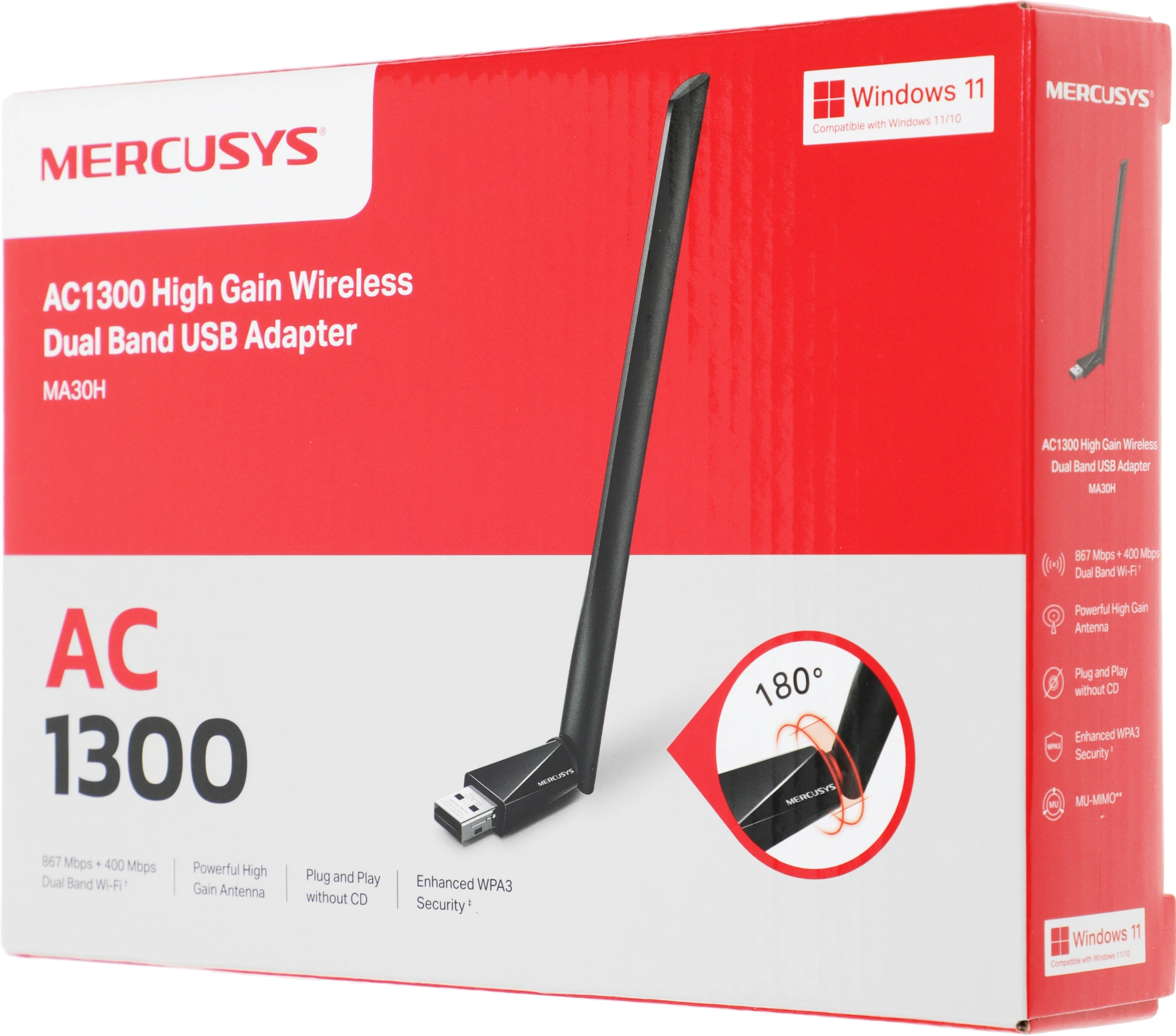 Сетевой адаптер Wi-Fi Mercusys MA30H AC1300 USB 2.0 (ант.внеш.несъем.) 1ант.