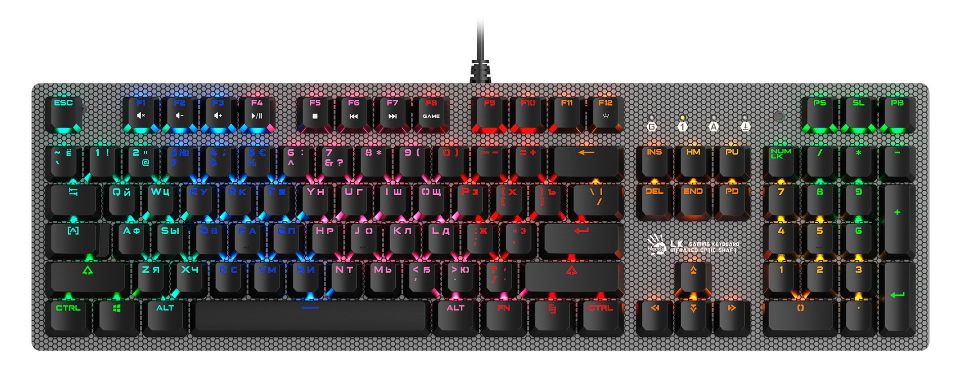 Клавиатура A4Tech B810RC механическая белый/черный USB for gamer LED (B810RC ( WHITE )) кабель 1.8м