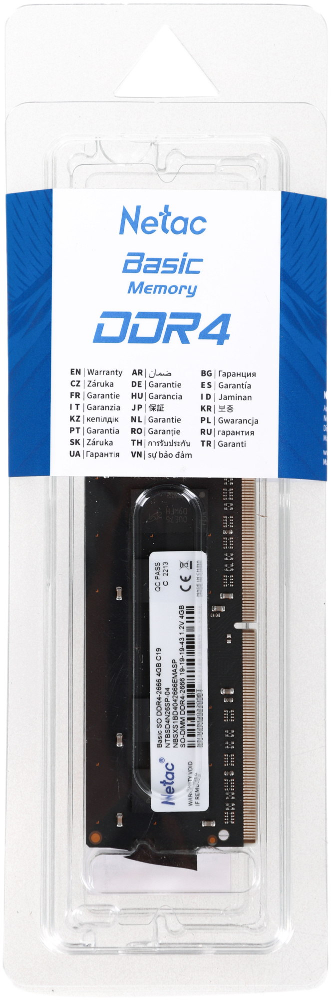 Память DDR4 4Gb 2666MHz Netac NTBSD4N26SP-04 Basic RTL PC4-21300 CL19 SO-DIMM 260-pin 1.2В single rank Ret