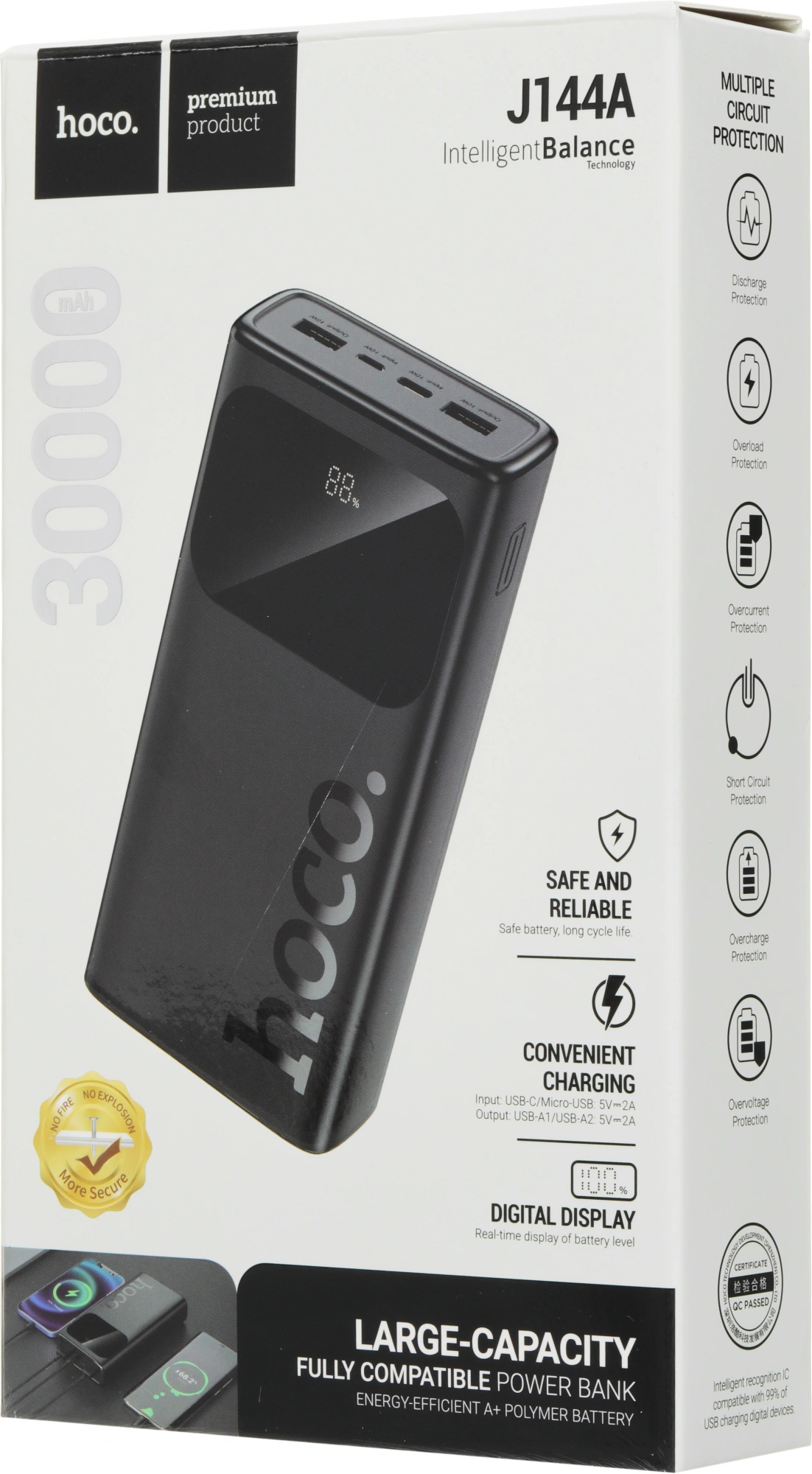 Мобильный аккумулятор Hoco J144A Hymn 30000mAh 2A 2xUSB-A черный (42132)