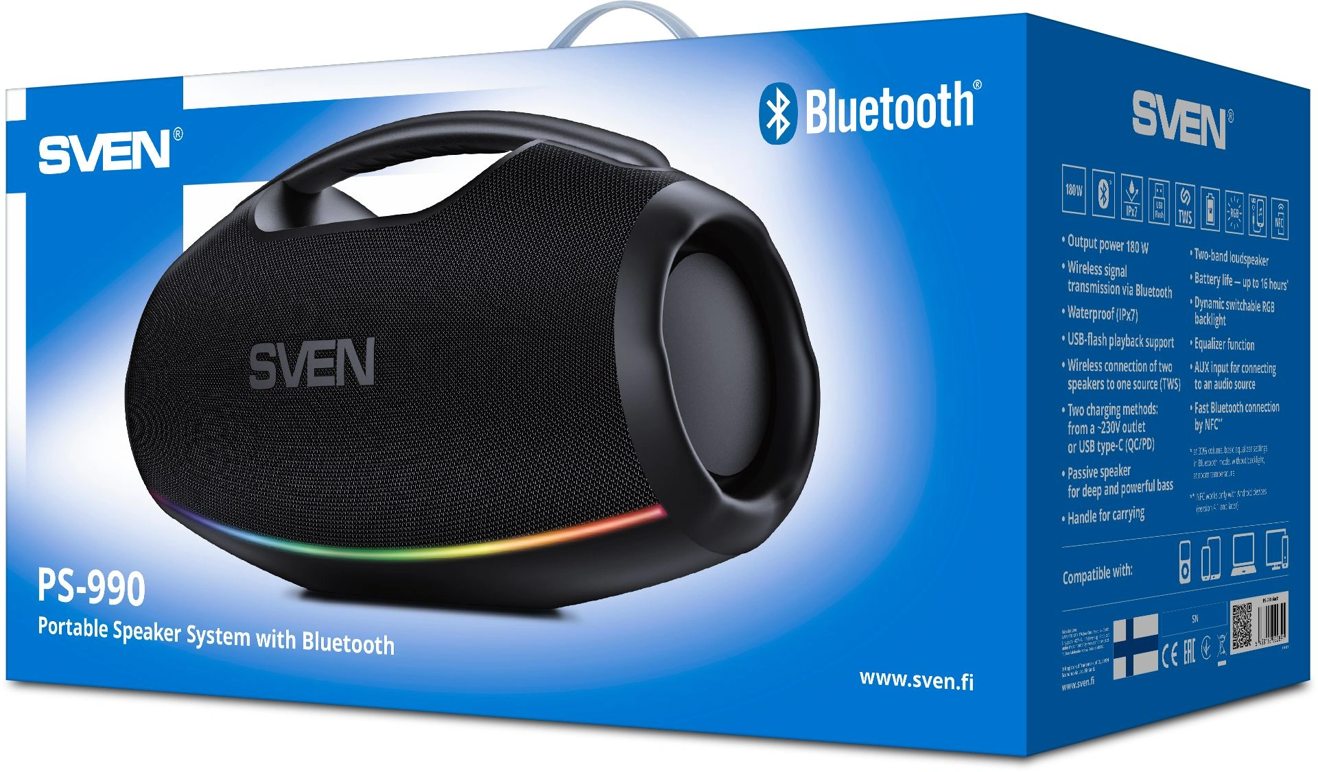 Колонка порт. Sven АС PS-990 черный 180W 2.0 BT/3.5Jack 5200mAh (без.бат) (SV-022891)