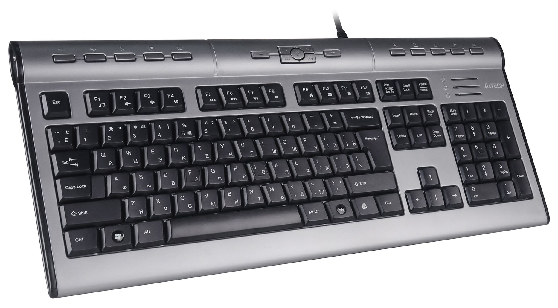 Клавиатура A4Tech KLS-7MUU серебристый/черный USB slim Multimedia (KLS-7MUU USB) кабель 1.5м