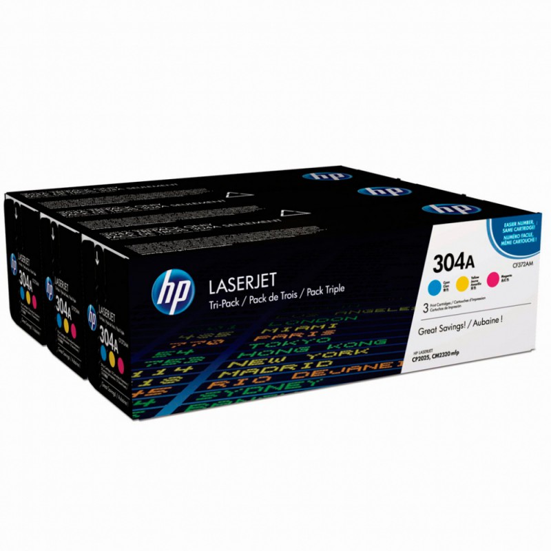 Картридж лазерный HP 304A CF372AM голубой/пурпурный/желтый бар.в компл. тройная упак. (2800стр.) для HP CLJ 2025/CM2320