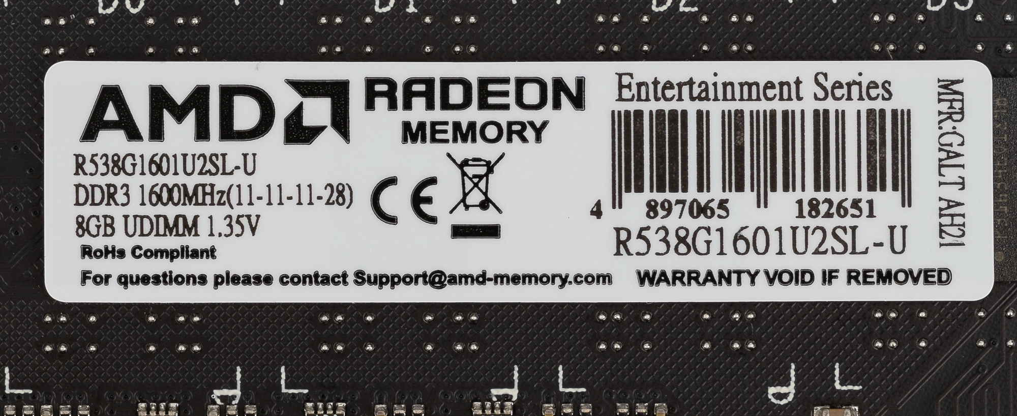 Память DDR3L 8Gb 1600MHz AMD R538G1601U2SL-U RTL PC3-12800 CL11 DIMM 240-pin 1.35В Ret