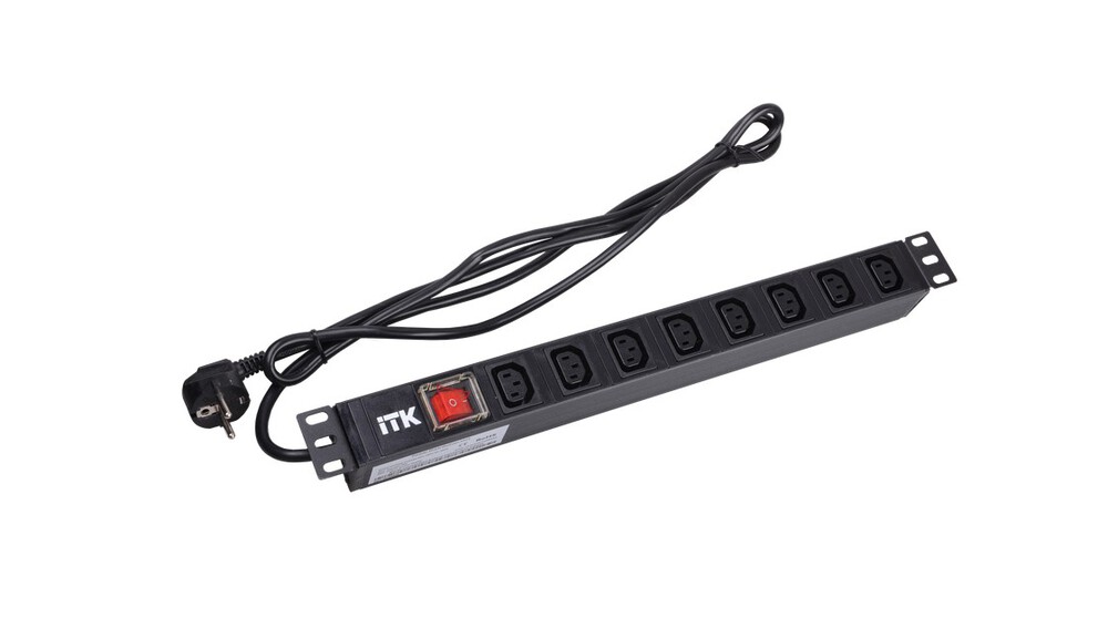 PH12-8C131 - ITK Блок розеток PDU 8 C13 с LED выключателем,1U, шнур 2м вилка нем.стандарт