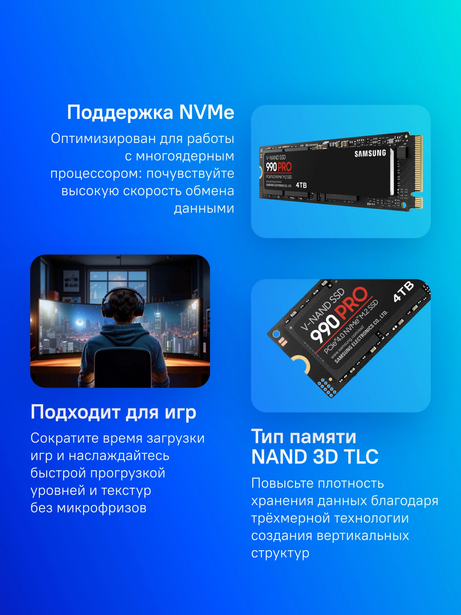 Накопитель SSD Samsung PCIe 4.0 x4 4TB MZ-V9P4T0BW 990 Pro M.2 2280