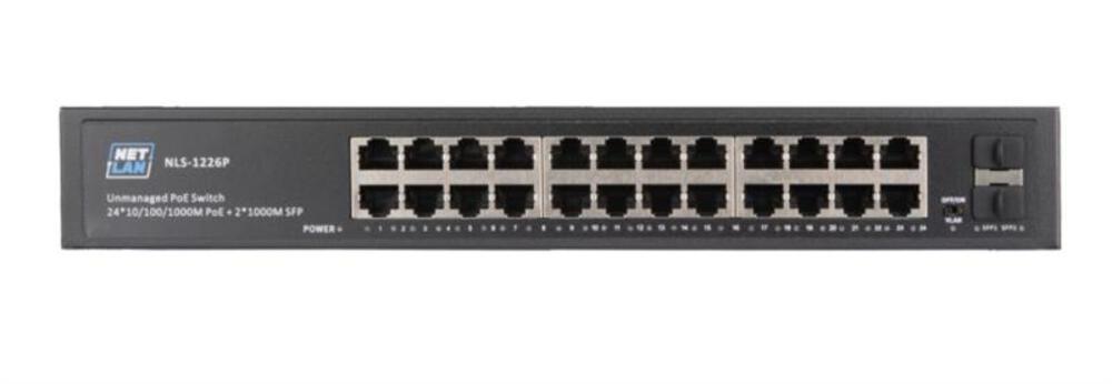 NLS-1226P - Коммутатор NETLAN, неуправляемый, 16*10/100Мбит/с PoE (af/at), 2*10/100/1000Мбит/с RJ45, 1*100/1000Мбит/с SFP, DC52V/4.8A, PoE бюджет 250W